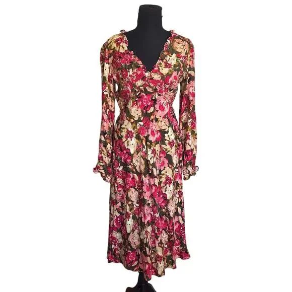 Sam Edelman Illora Floral Midi Dress Cypress Winter Wonderbloom Size Small NWT - Picture 2 of 10
